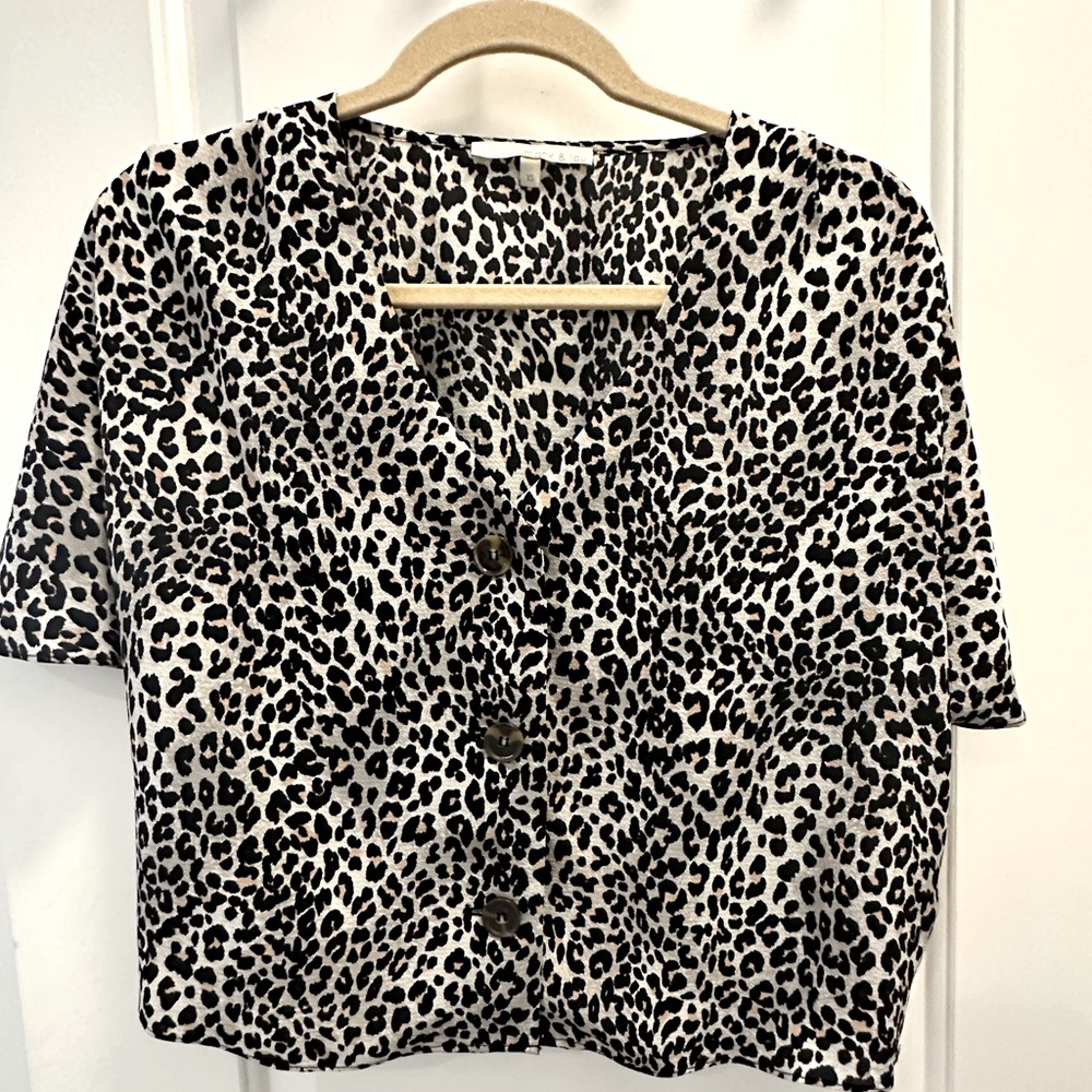 Button-up Leopard Print Blouse